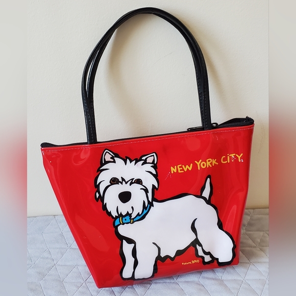 Marc Tetro NYC Westie Small Red Zipper Top Handle Purse Tote - Picture 2 of 4
